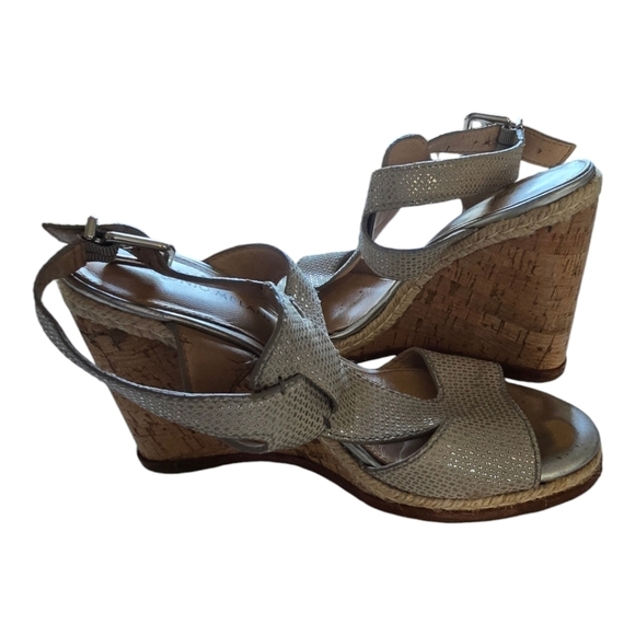 Antonio Melani Wedge Maree Leather Ankle Buckle Strap Open Toe Sz 7.5M - Picture 2 of 12